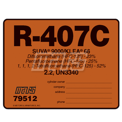 R407C SUVA 9000 KLEA 66 79512 UN3340 Pack of Refrigerant Labels R-407C 10 